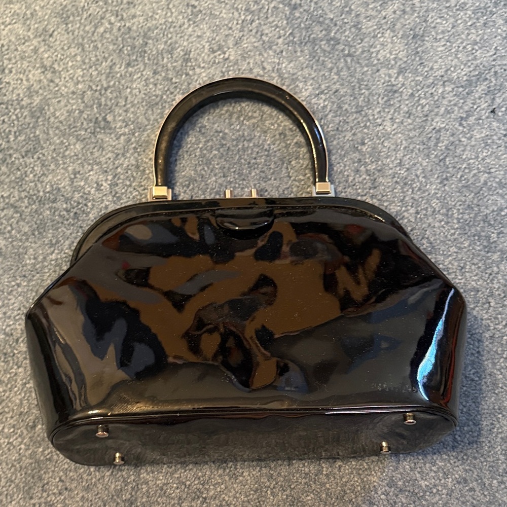Judith Leiber Black Patent Leather Satchel